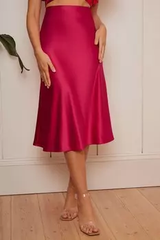 Атласная юбка миди Chi Chi London, розовый