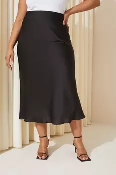 Атласная юбка миди Curves Like These, черный