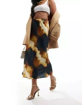 Атласная юбка миди косого кроя ASOS с абстрактным леопардовым принтом
