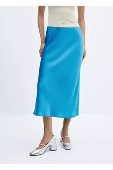 Атласная юбка миди Mango, бирюзовый