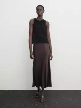 Атласная юбка миди Massimo Dutti