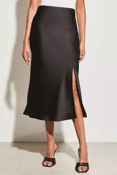 Атласная юбка миди на пуговицах Lipsy, черный