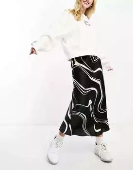 Атласная юбка миди New Look с волнистым принтом