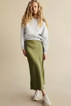 Атласная юбка миди Next, зеленый