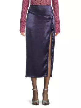 Атласная юбка-миди с боковым разрезом Dakota Free People, темно-синий