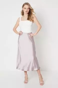 Атласная юбка миди с косым вырезом Oasis, фиолетовый