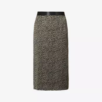 Атласная юбка миди с леопардовым принтом Ikks, черный