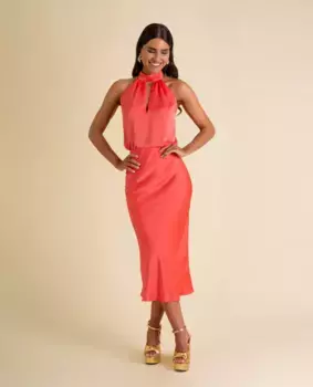 Атласная юбка миди The-Are, оранжевый