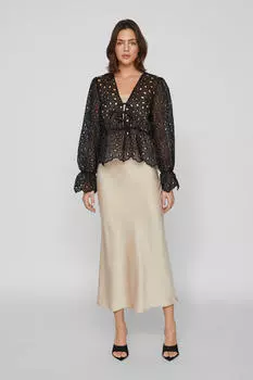 Атласная юбка миди Vila, коричневый