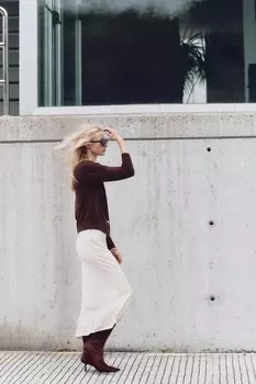 Атласная юбка миди ZARA, экрю