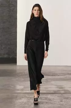 Атласная юбка миди ZARA, черный