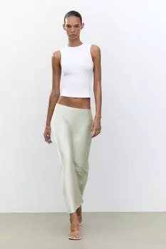 Атласная юбка миди ZARA, цвет Grey green