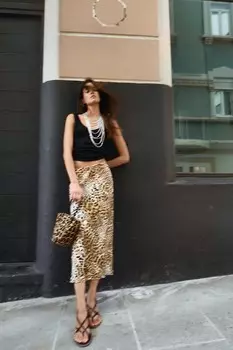 Атласная юбка миди ZARA, цвет leopard
