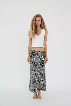 Атласная юбка миди ZARA, цвет zebra