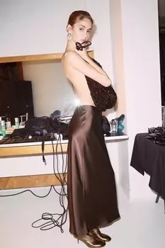 Атласная юбка миди ZARA, коричневый
