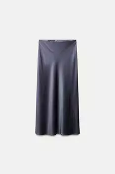 Атласная юбка миди ZARA, синий