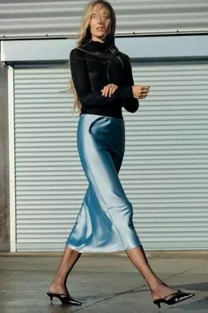 Атласная юбка миди ZARA, синий/стальной