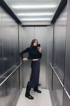 Атласная юбка миди ZARA, темно-синий