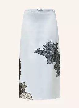 Атласная юбка с кружевом Ganni, голубой