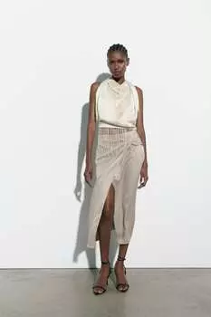 Атласная юбка с приборками ZARA