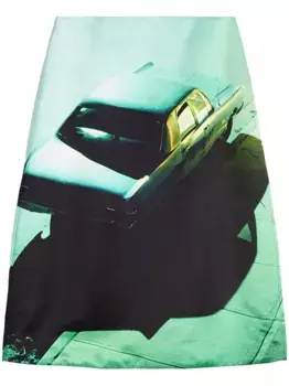 Атласная юбка с принтом JIL SANDER, зеленый