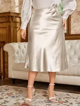 Атласная юбка с высокой талией Priv Plus Shein, абрикосовый