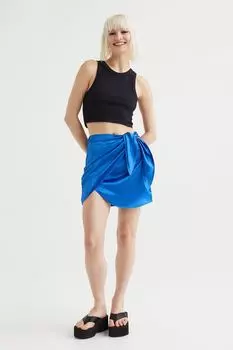 Атласная юбка с запахом H&amp;M, ярко-голубой