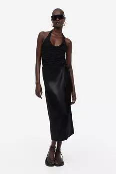 Атласная юбка с запахом H&M, черный