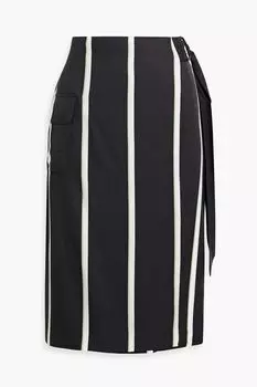 Атласная юбка с запахом и поясом в полоску EQUIPMENT, черный