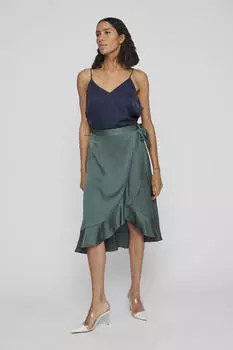 Атласная юбка с запахом Vila, зеленый