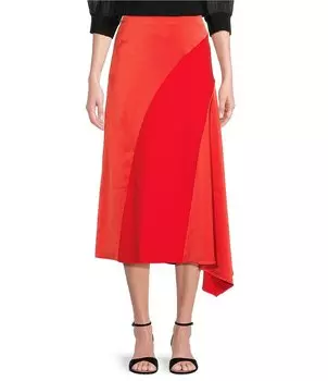 Атласная юбка трапециевидного силуэта миди с асимметричным подолом Ted Baker London Bolsena, красный