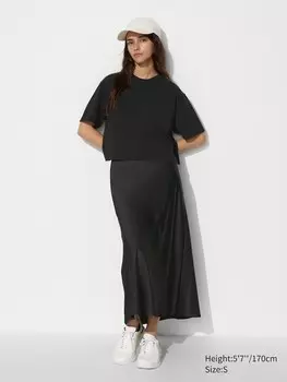 Атласная юбка Uniqlo, черный