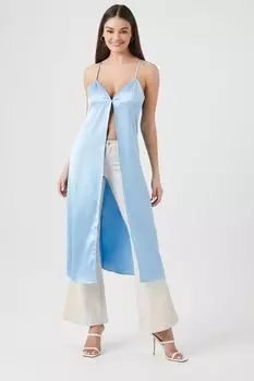 Атласная удлиненная майка с разрезным краем Forever 21, синий