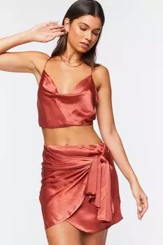 Атласная укороченная майка и юбка с запахом на завязках Forever 21