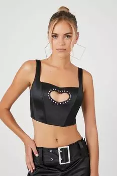 Атласная укороченная майка с вырезом в форме сердца Forever 21, черный