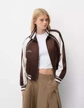 Атласная университетская куртка Bershka, коричневый