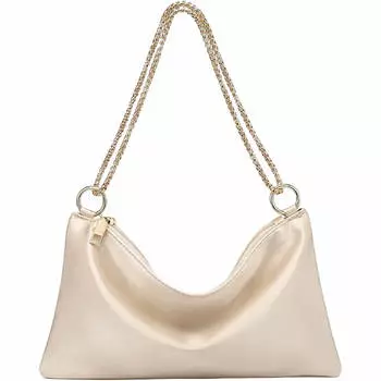 Атласная вечерняя сумка на цепочке Verdusa, кремовый/золотой