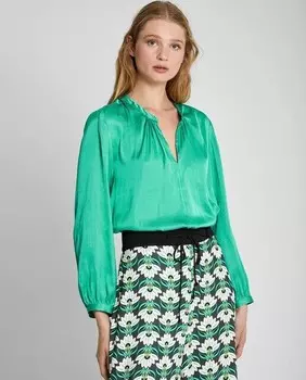 Атласная женская блузка с длинными рукавами и пышными рукавами Trucco, зеленый