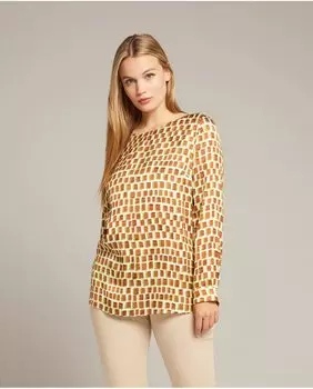 Атласная женская блузка с принтом Elena Mir, бежевый