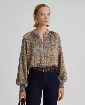 Атласная женская блузка с принтом Simorra, темно-синий