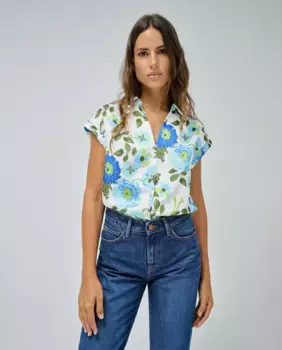 Атласная женская рубашка с цветочным принтом Salsa Jeans, мультиколор