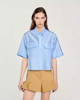 Атласная женская рубашка с принтом сзади Sandro, светло-голубой