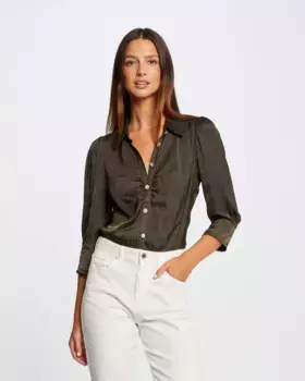 Атласная женская рубашка с рукавами 3/4 Morgan, темно-зеленый