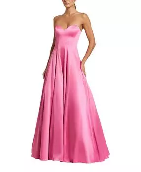 Атласное бальное платье без бретелек с бантами Mac Duggal, розовый