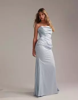 Атласное бандо макси платье подружки невесты светло-голубого цвета ASOS DESIGN