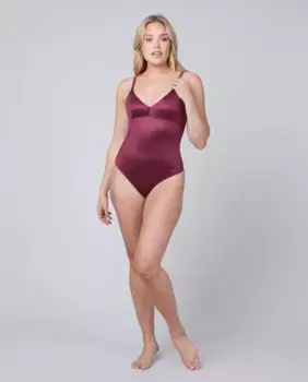 Атласное боди с компрессионными стрингами Spanx, бордовый