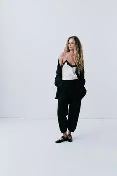 Атласное боди с кружевными аппликациями ZARA, белый