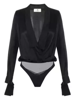 Атласное боди с запахом Elisabetta Franchi, черный