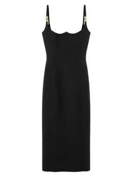 Атласное коктейльное платье с декором Medusa Versace, черный