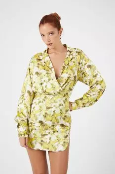 Атласное мини-платье акварельного цвета Forever 21, зеленый